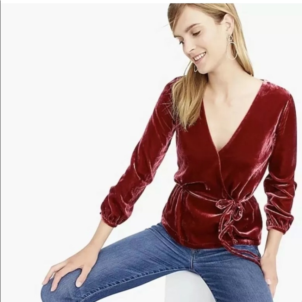 J. Crew Faux-wrap Top in Drapey Velvet EUC